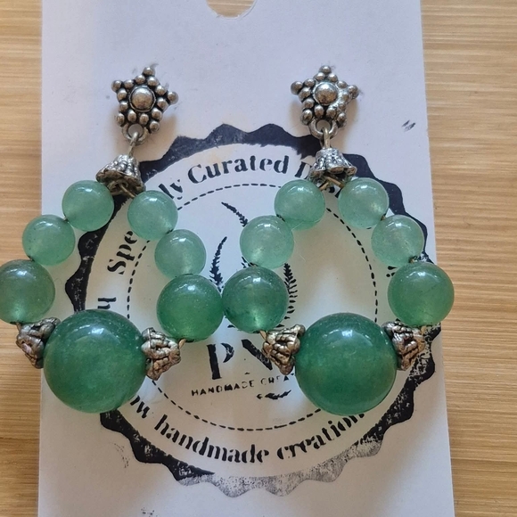 Handmade Jewelry - Green Beaded Earrings